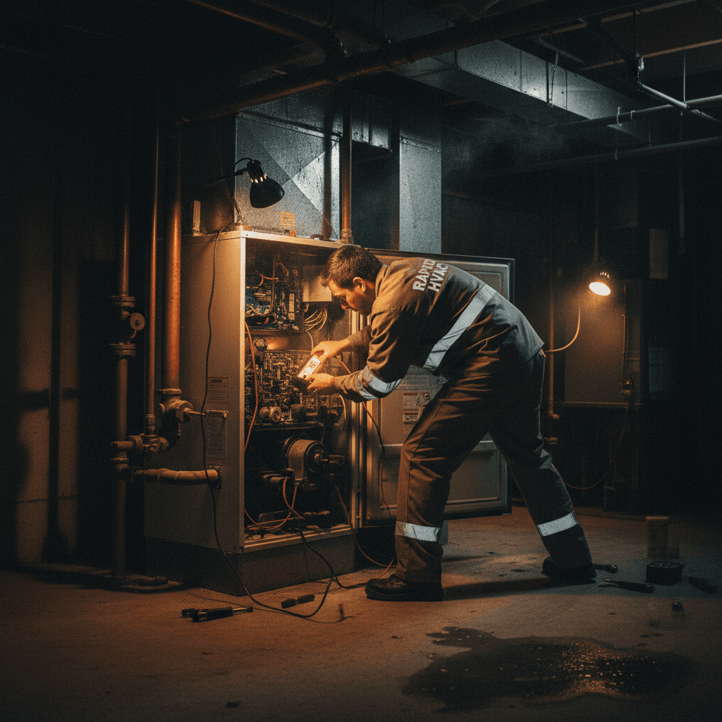 Emergency furnace repair response in residential basement