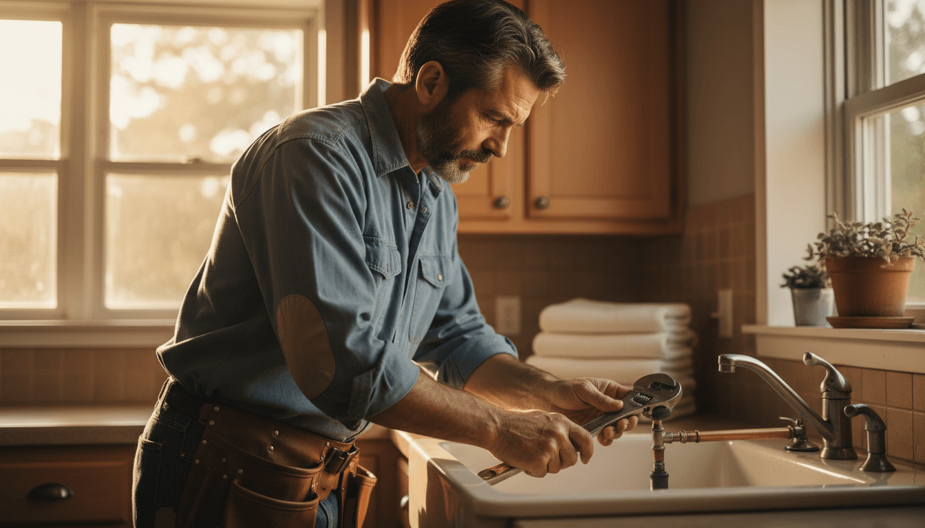 Skilled plumber performing professional installation work in a Grand Junction home