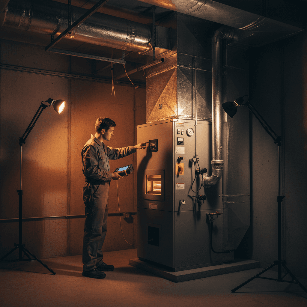 HVAC technician servicing residential furnace