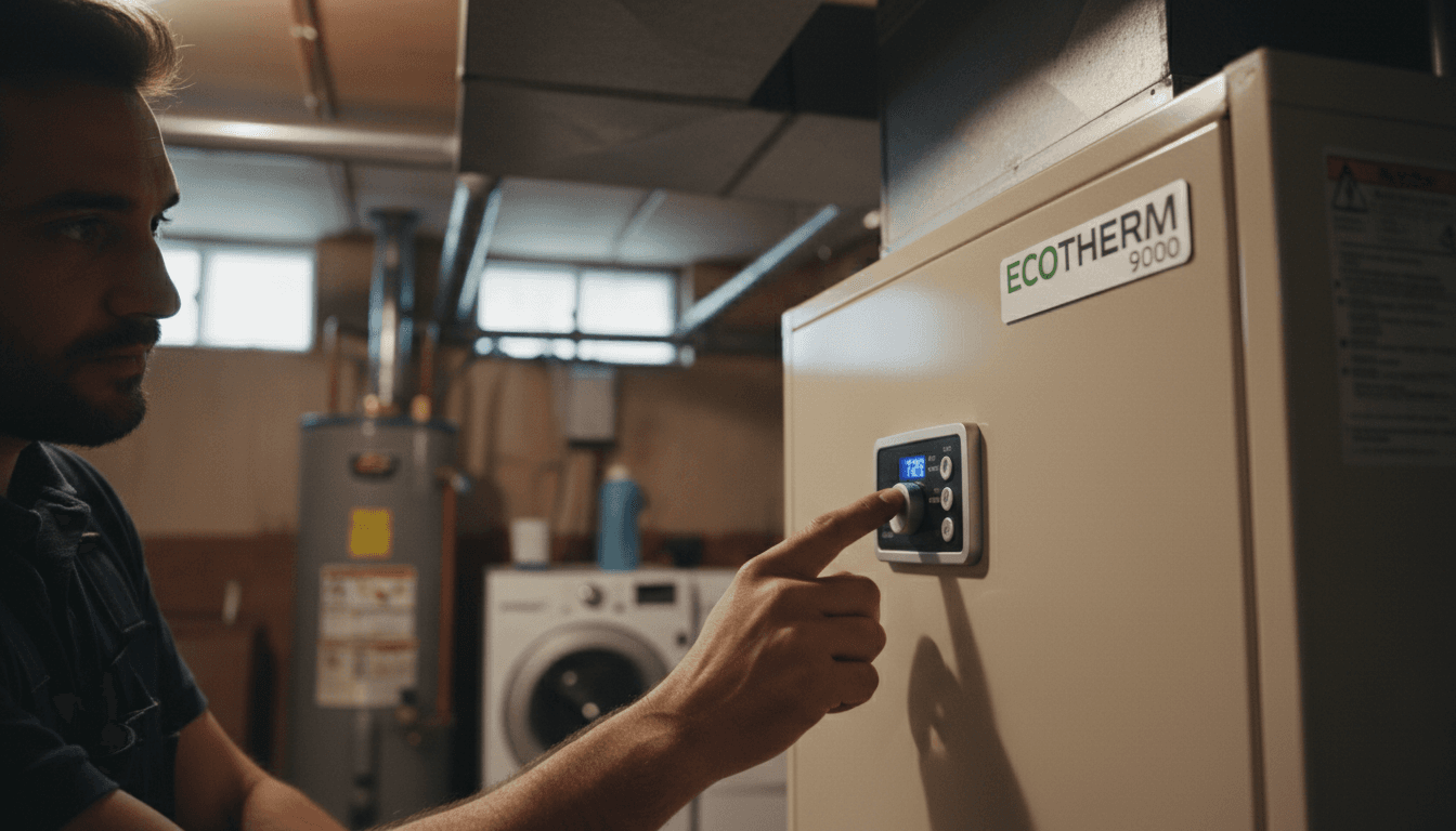 Licensed HVAC technician adjusting furnace controls in Grand Junction home